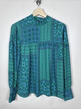 Loft Womens Peasant Blouse S Business Career Office Mock Neck Patchwork Boho